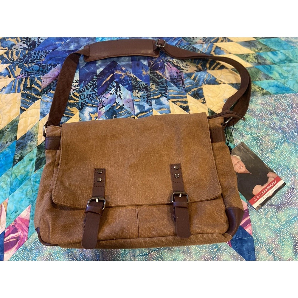 Greg Norman The Refined Traveler Canvas Messenger Bag Business Laptop Soft Case